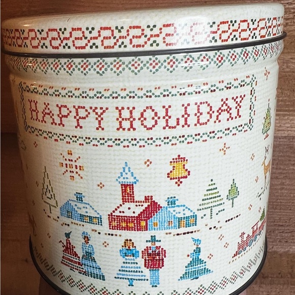 Vintage Christmas Cookie Fancy Tin set of 2 Happy Holiday German - Picture 4 of 4
